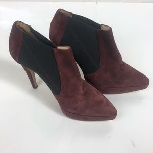 Ganni Suede Red Burgundy Black Ankle Heeled Boots
